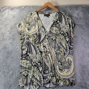 Dana Buchman‎ Womens Top Large Black White Paisley Print Short Sleeve Top